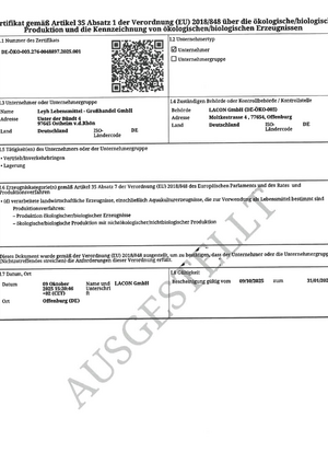 Leyh Lebensmittel Großhandel GmbH BIO Zertifikat 2026